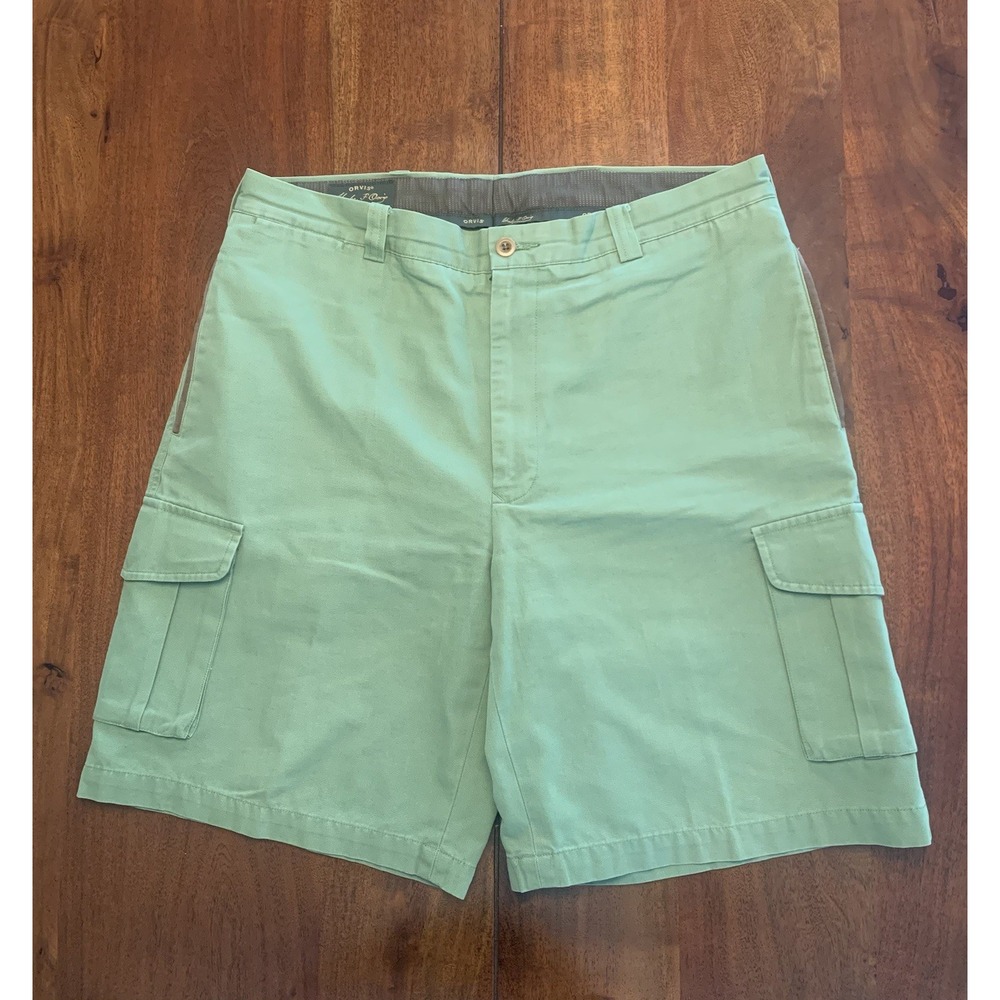 Vintage ORVIS Cargo Shorts Men 36 Green Orvis Signature Collection Dog 10" 80s